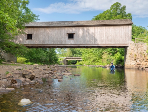 A fisherman in the water under a covered bridge (CTVisit)