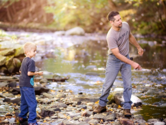 Skipping rocks with dad at Mashamoquet State Park