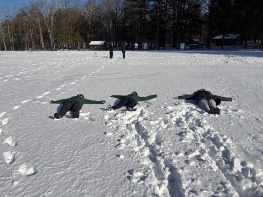 State Parks staff playing in the snow, Burr Pond State Park